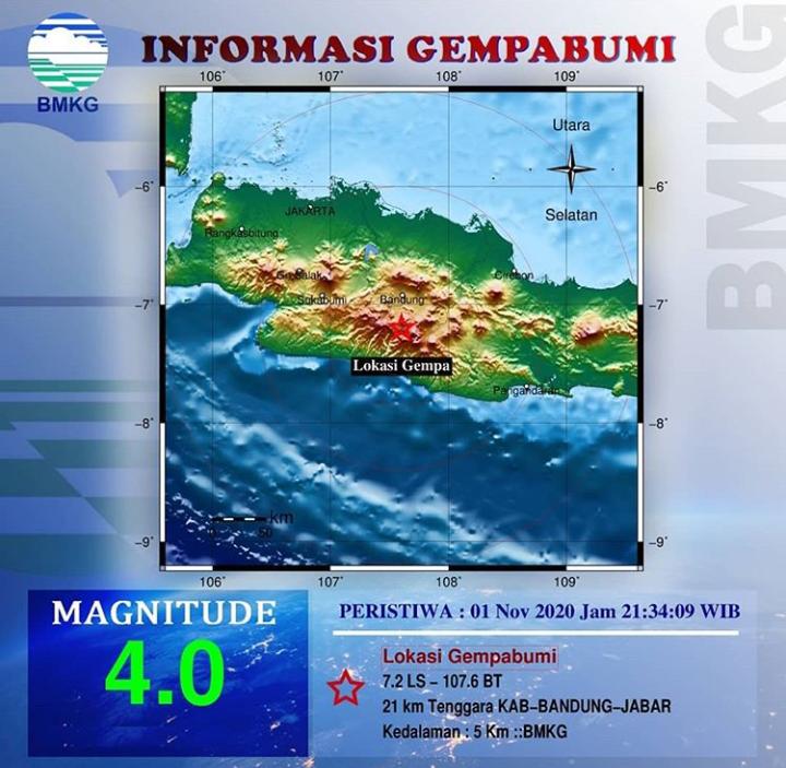 Gempa Magnitudo 4 Guncang Kabupaten Bandung