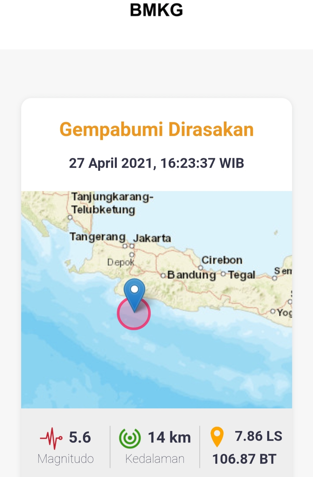 Warga Bandung dan Sekitarnya Rasakan Getaran Gempa