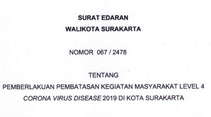 Di Solo PPKM Level 4 Dilanjutkan Aktivitas Perayaan Hari Kemerdekaan Dilarang