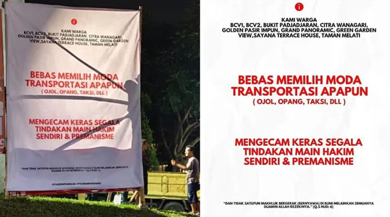 Pasca Bentrok Ojol vs Opang, Warga Pasir Impun Pasang Spanduk Bebas Pilih Transportasi