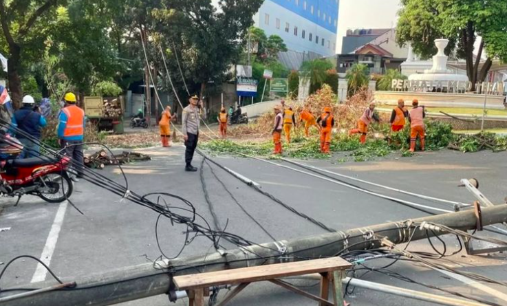 Tiang Listrik dan Pohon Tumbang di Srengseng, Pengendara Diimbau Hindari Jalan Raya Pos Pengumben