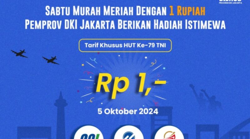 Peringati HUT TNI Ke-79, Hari Ini Tarif MRT, LRT, dan Transjakarta Cuma Rp.1