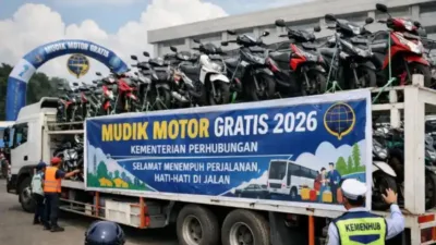 Mudik motor gratis 2026 dengan pengangkutan sepeda motor menggunakan kereta api./visi.news/ist.