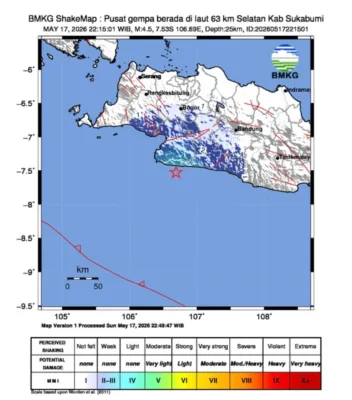 Titik gempa yang mengguncang Sukabumi pada Minggu malam.